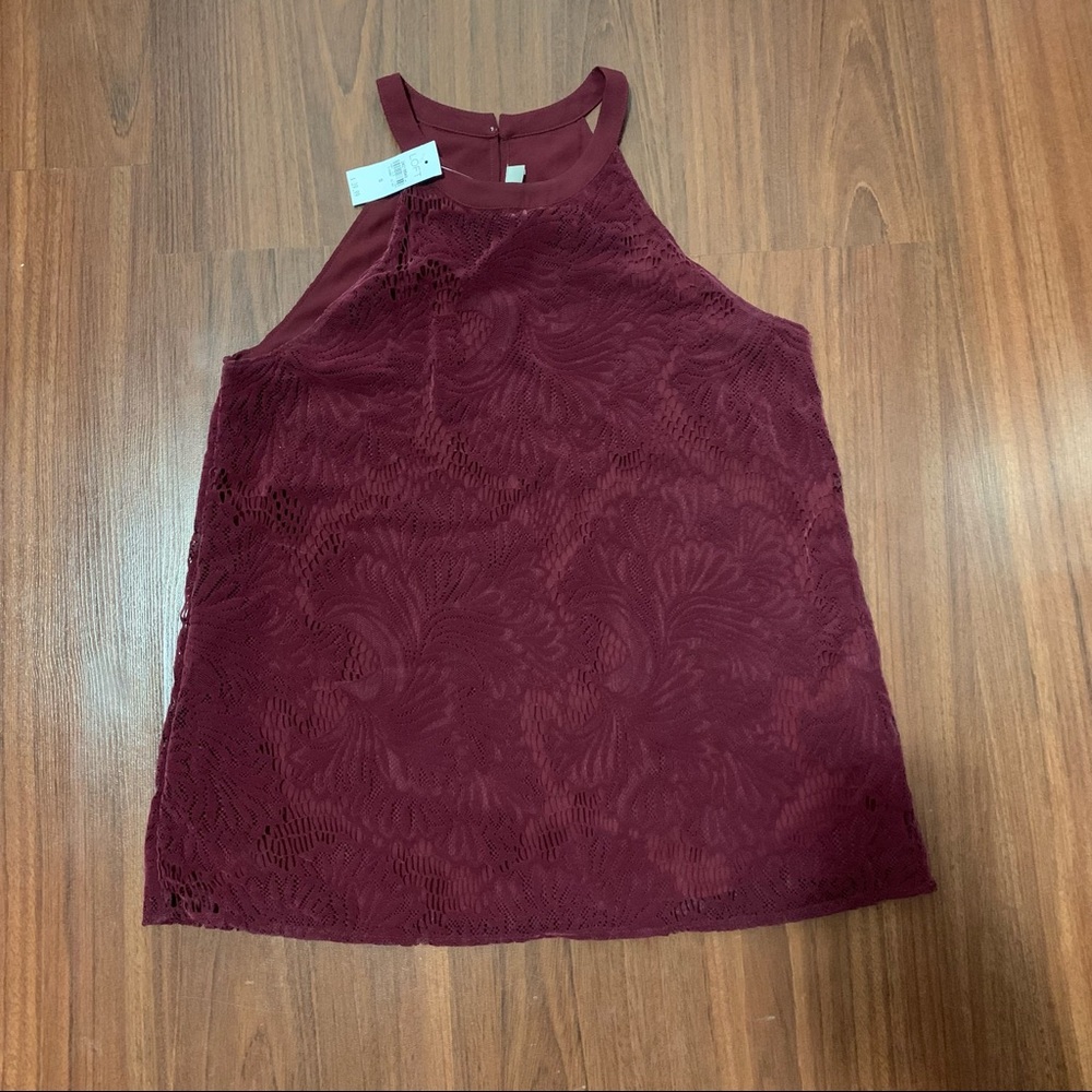 Loft sleeveless top halter style neck burgundy size S